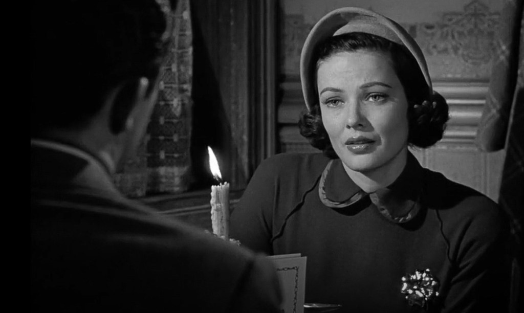 A scene from film Where the Sidewalk Ends showing Gene Tierney as character Morgan Taylor. 